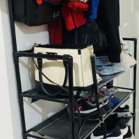 Закачалка за дрехи с рафтове за обувки, Портманто в черен цвят 80x171x25cm - КОД 4076, снимка 5 - Портманта - 45495358