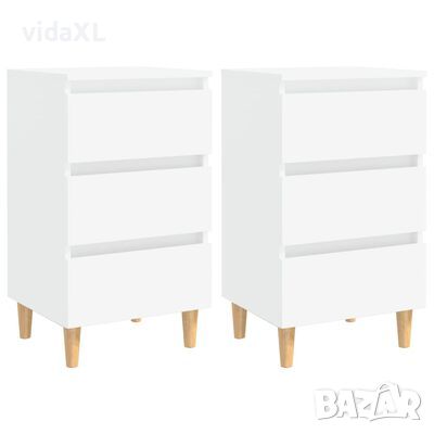 vidaXL Нощни шкафчета с крака от дървен масив, 2 бр, бели, 40x35x69 см(SKU:805888, снимка 1