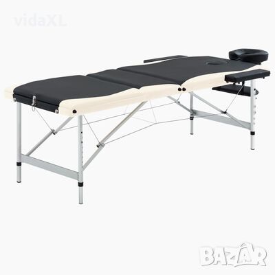 vidaXL 3-зонова сгъваема масажна кушетка, алуминий, черно и бежово（SKU:110237, снимка 1