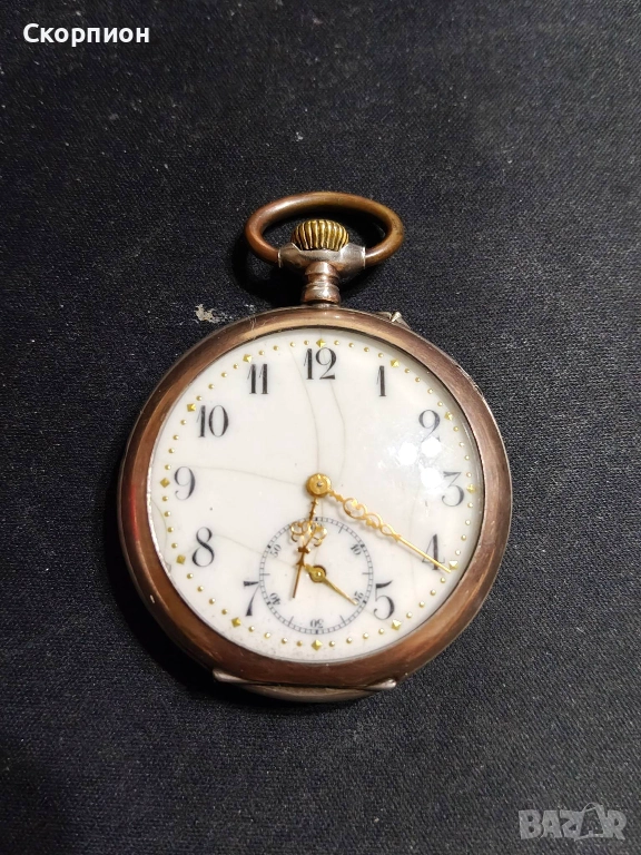 Швейцарски СРЕБЪРЕН джобен часовник 1901г. с позлата - 10 РУБИНА ПРОМОЦИЯ, снимка 1