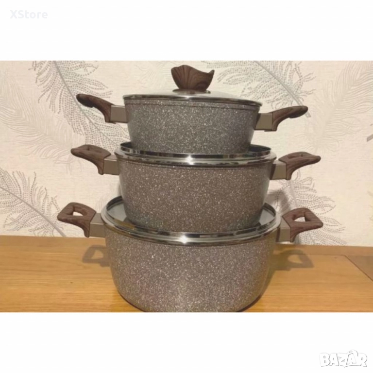 Комплект от три алуминиеви тенджери с капак, снимка 1