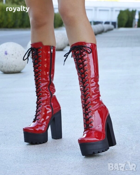 Ботуши на ток - червен лак, снимка 1