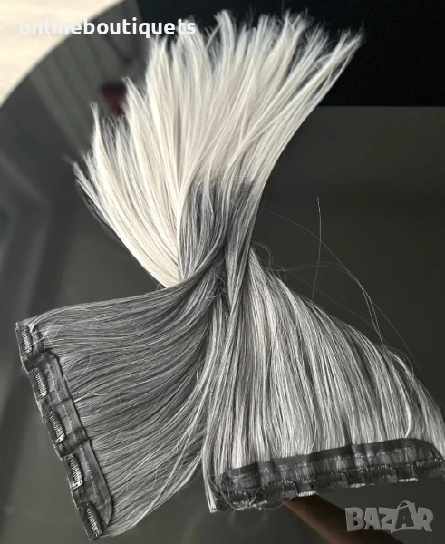 Сиво омбре с клипси, снимка 1