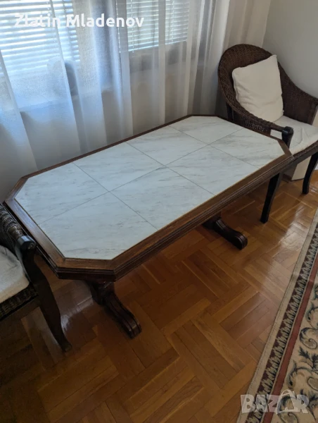 Холна маса бук и мрамор, снимка 1