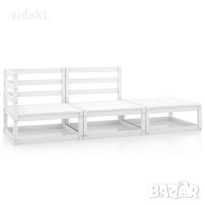 vidaXL Градински лаундж комплект, 3 части, бял, бор масив(SKU:3075470, снимка 1