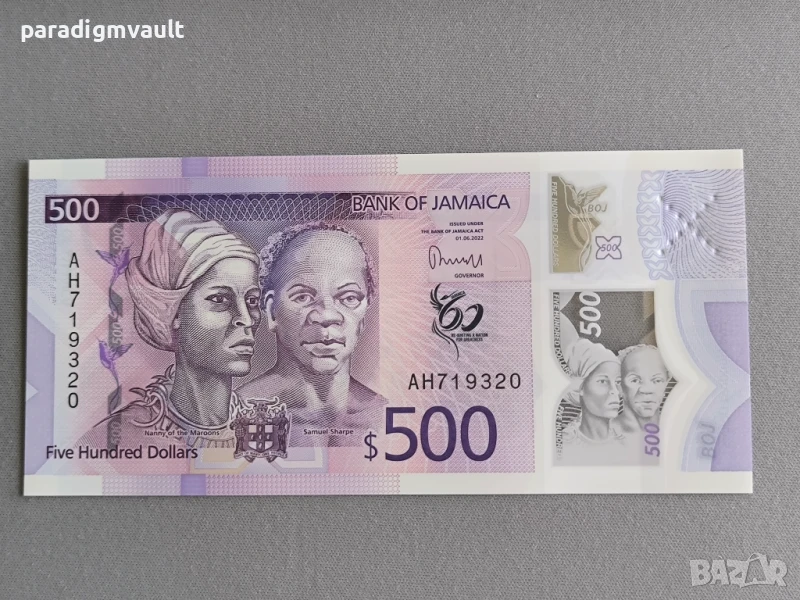 Банкнотa - Ямайка - 500 долара UNC (юбилейна) | 2022г., снимка 1