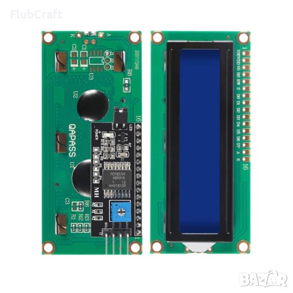 LCD1602 LCD дисплей със синя подсветка + I2C модул, снимка 1