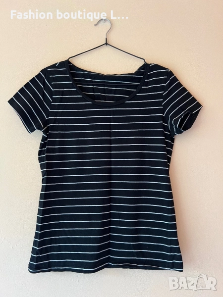 Памучна черна тениска на бяло райе с еластант 🖤🤍, снимка 1