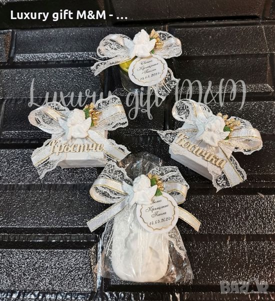  Кръщелни аксесоари - Кръщелно шишенце, кръщелна кутийка, кръщелно сапунче, бурканче за мед , снимка 1