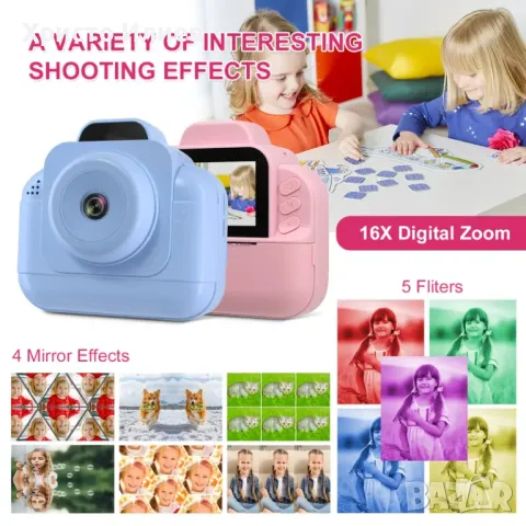 Детска камера с функция за печат Детски фотоапарат с дисплей за моментни снимки, снимка 5 - Друга електроника - 50280147