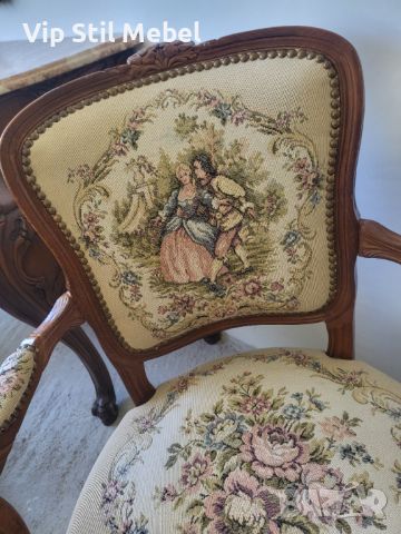 Френско кресло с гобленова дамаска , снимка 4 - Столове - 45276365