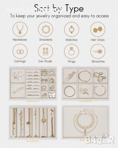 Vlando кутия за бижута 4-етажен органайзер с стъклен капак, снимка 5 - Подаръци за жени - 53199360