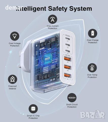 100 W 6-портов USB C щепсел - бързо зарядно устройство, снимка 6 - Друга електроника - 45567681