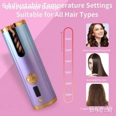 Нова Акумулаторна маша за коса къдрици автоматична 6 температури жени, снимка 5 - Маши за коса - 53841620