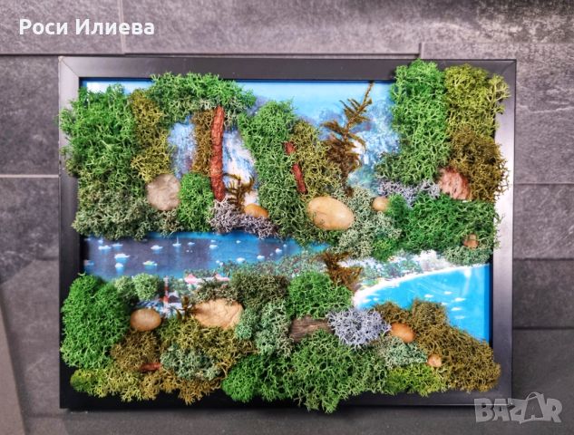 Красива картина декорирана с естествен мъх на морска тематика, снимка 1 - Картини - 46463095