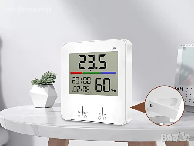 Термометър часовник LCD метеорологична станция с хигрометър, снимка 4 - Друга електроника - 50574693