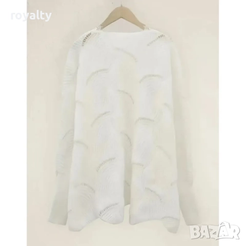 Бял блузон с дантела свободен модел с дълъг ръкав, снимка 2 - Блузи с дълъг ръкав и пуловери - 52157531