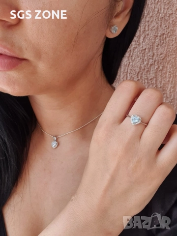 Сребърни обеци с естествен топаз, цитрин и перидот. Сърце, снимка 2 - Обеци - 52278320