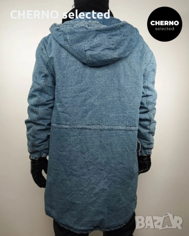 Дълго деним яке тип парка с шерпа подплата и качулка ZARA Denim Sherpa Hooded Longline Jacket – L•XL, снимка 9 - Якета - 53669998