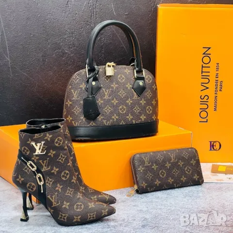 дамски комплект чанта, боти на ток и портмоне louis vuitton , снимка 3 - Чанти - 47991256