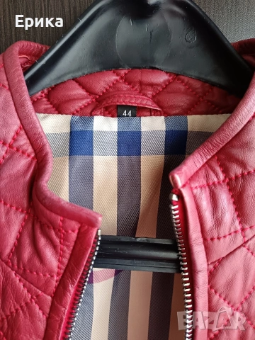 Червено кожено дамско яке естествена кожа , снимка 5 - Якета - 53589829