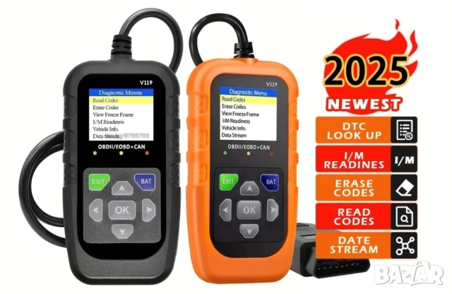 OBD2 EOBD автомобилен диагностичен кодочетец V119