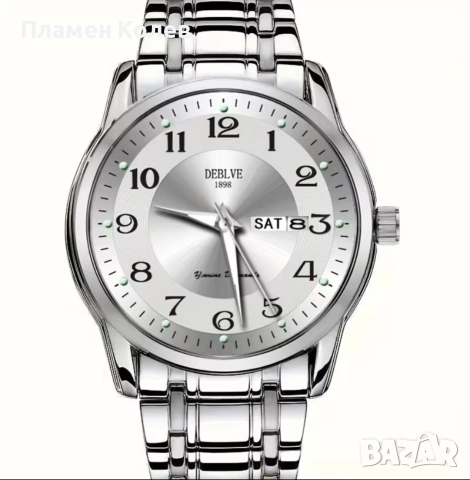 DEBLVE Мъжки моден часовник от неръждаема стомана с светещи ръце, дата и календарен дисплей, снимка 5 - Мъжки - 52914543