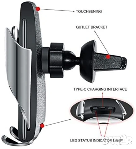 Стойка за кола с безжично зареждане и Smart Sensor S5 – Автоматична, снимка 5 - Безжични зарядни - 53824768