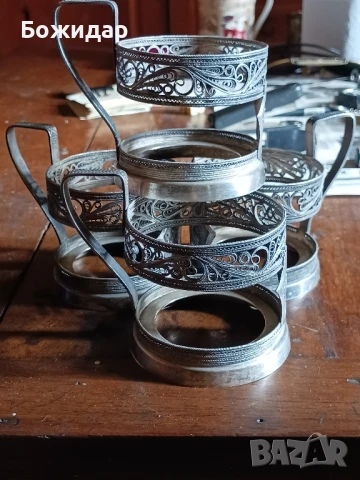 Посребрени подстакани.Филигран.СССР., снимка 2 - Други ценни предмети - 50945862