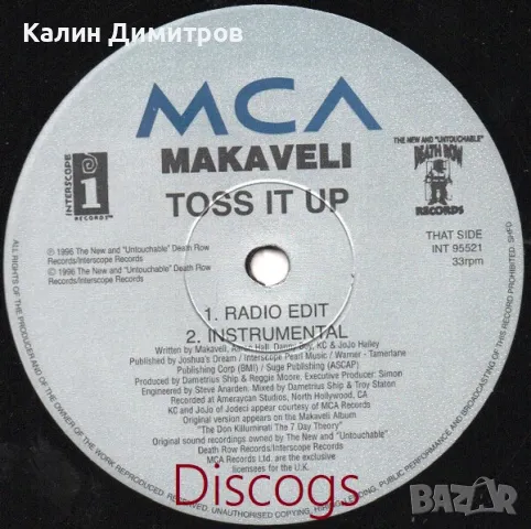  2Pac Makaveli – Toss It Up (12 Vinyl Single), снимка 10 - Грамофонни плочи - 48479582