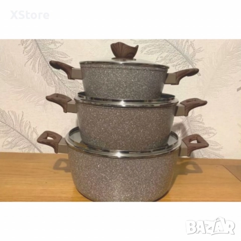 Комплект от три алуминиеви тенджери с капак