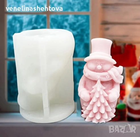 3D снежен човек с елха шапка шал силиконов молд форма свещи гипс сапун смола фондан , снимка 3 - Форми - 52299487