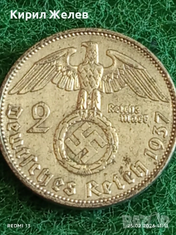 Сребърна монета 2 райхсмарки 1937г. Германия Трети Райх с Свастика за КОЛЕКЦИОНЕРИ 35465