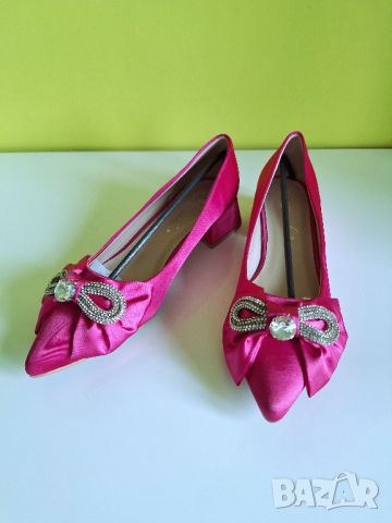 Сатенени обувки цвят фуксия, снимка 5 - Дамски обувки на ток - 45525636