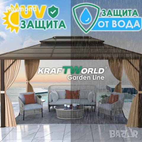 Луксозна Шатра KraftWorld Tenerife – 3×4 м с Твърд Покрив,Мрежа и Завеси, снимка 17 - Градински мебели, декорация  - 51206293