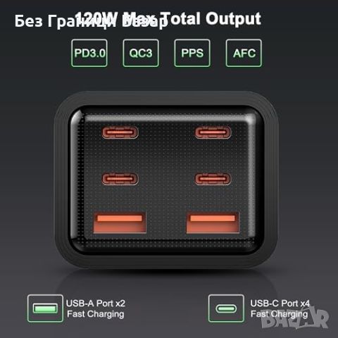 Ново Компактно 120W USB Зарядно: 6 Порта, Висока Мощност Power Адаптер, снимка 3 - Друга електроника - 46747793