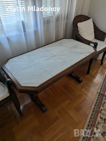 Холна маса бук и мрамор, снимка 1