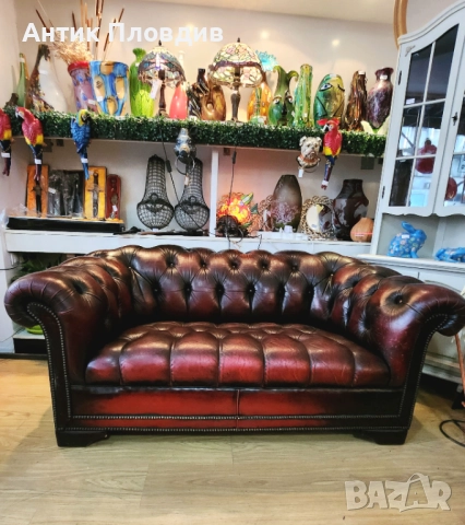 Кожен диван Chesterfield – тъмно бордо, снимка 4 - Дивани и мека мебел - 52849529