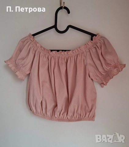 розова къса блузка с голи рамене H&M , снимка 3 - Тениски - 37429598