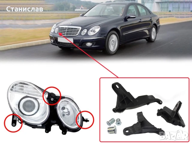 Комплект щипки за захващане на фар Mercedes E-Class W211, снимка 3 - Части - 50645300