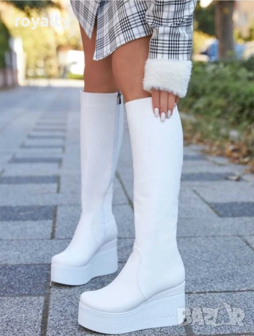 Ботуши на платформа - бяла кожа с бяло ходило