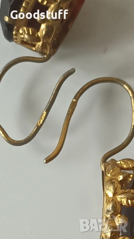 Сребро,гранат,позлата,обеци,винтидж,маркировки, фасетиран , снимка 6 - Обеци - 53466850