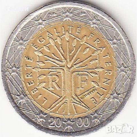 Монета от 2 евро с изместен център 2000г Франция