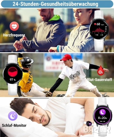 Смарт часовник с 1.5" HD дисплей, Bluetooth разговори, кожена каишка и IP68 защита, снимка 8 - Смарт гривни - 52573860