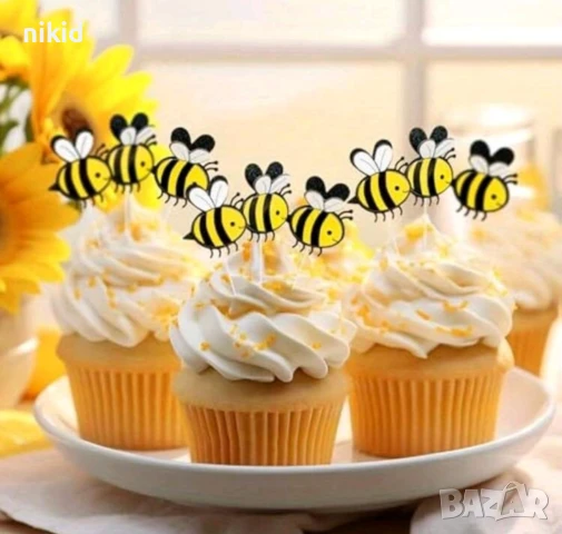 10 бр пчела пчели картонени топери топер за мъфини кексчета хапки тпрта парти, снимка 3 - Други - 50911903