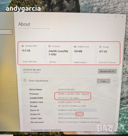 Dell Pro 16/Intel Core 5 120U/16GB RAM/512GB SSD/16' FHD+ IPS/Intel Graphics с гаранция 3 години, снимка 9 - Лаптопи за работа - 52774702