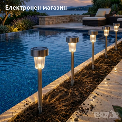 Комплект от 5 броя Led соларни лампи - автоматично включване без разход за електроенергия, снимка 2 - Соларни лампи - 54053652