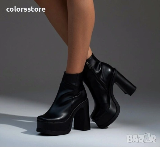 Боти на ток - черна кожа - DT19


