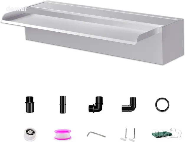 Водопад от неръждаема стомана 60 см, фонтан от неръждаема стомана с ширина 12,2 см с аксесоари