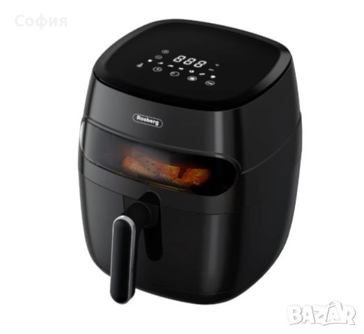 Фритюрник AirFryer , 1350W, 5.2л., LED дисплей, Горещ въздух, Таймер, до 200°C, Черен, снимка 1 - Фритюрници - 46736973